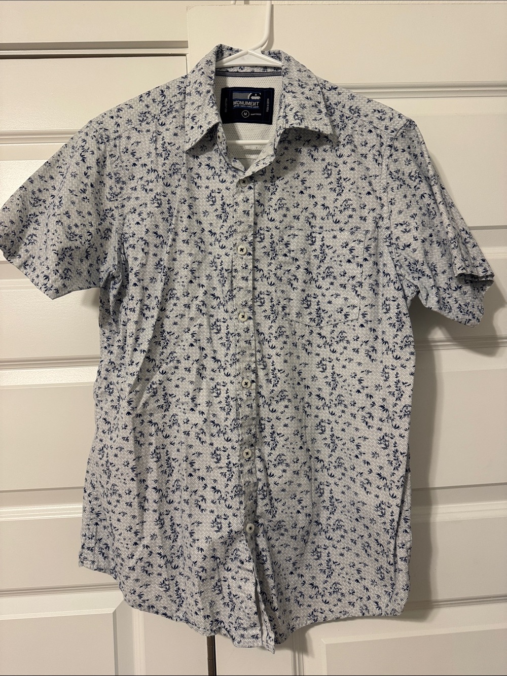 Alfani Short-Sleeve Button-Down Shirt in White and Navy Floral